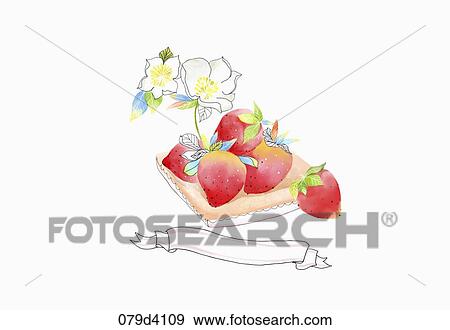 The red strawberries around the white flowers and ribbon View Large Illustration Stock Illustration - The red strawberries around the white flowers and ribbon . Fotosearch