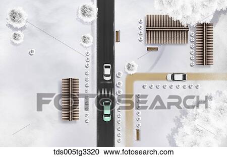 The road and cars from above with snowy surroundings View Large Illustration Clipart - The road and cars from above with snowy surroundings. Fotosearch