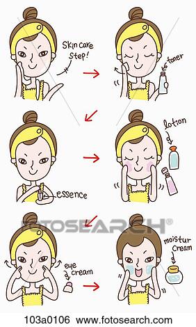 The skin care step for lady View Large Illustration Stock Illustration - The skin care step for lady. Fotosearch