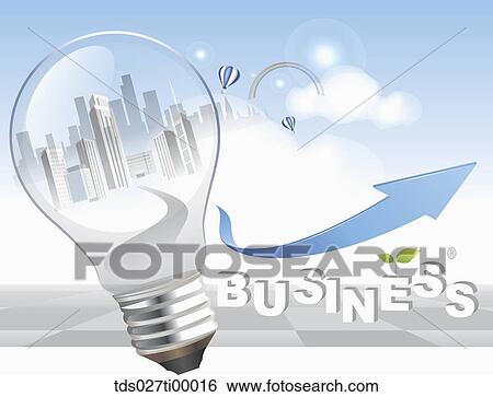 The skyscraper in light bulb, blue arrow, and business blocks View Large Illustration Stock Illustration - The skyscraper in light bulb, blue arrow, and business blocks. Fotosearch