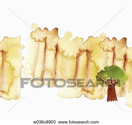 The spreading brown ink with a tree View Large Illustration Drawing - The spreading brown ink with a tree. Fotosearch