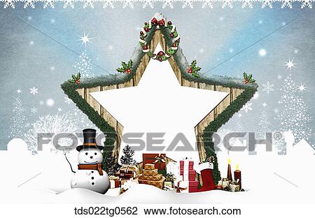 Drawing - The star tree frame with Christmas decorations around. Fotosearch