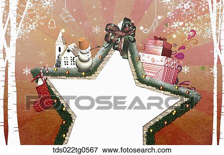 The star tree frame with Christmas decorations around View Large Illustration Stock Illustration - The star tree frame with Christmas decorations around. Fotosearch
