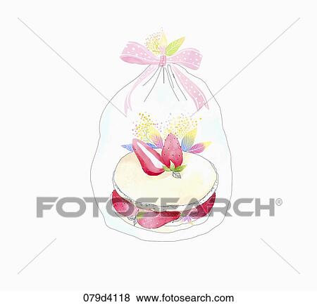 The strawberry cake wrapped with the pink ribbon View Large Illustration Stock Illustration - The strawberry cake wrapped with the pink ribbon . Fotosearch