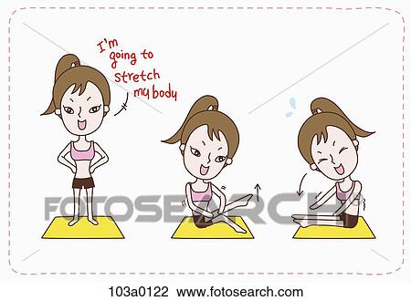 Drawing - The stretching position on the mat . Fotosearch