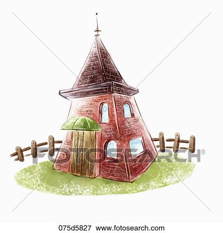 Stock Illustration - The triangular pyramid house made of brow brick . Fotosearch