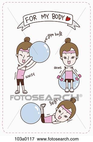 Stock Illustration - The various motions using the gym ball for body . Fotosearch