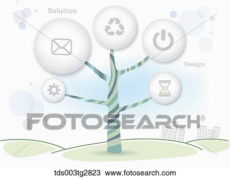 The web icons tree with buildings around View Large Illustration Drawing - The web icons tree with buildings around. Fotosearch