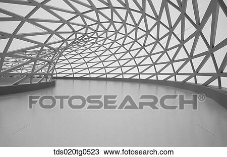 Drawing - The white hallway with the zigzag structure around. Fotosearch