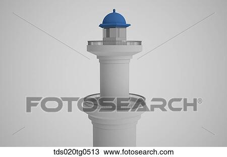The white light house with blue roof View Large Illustration Drawing - The white light house with blue roof. Fotosearch