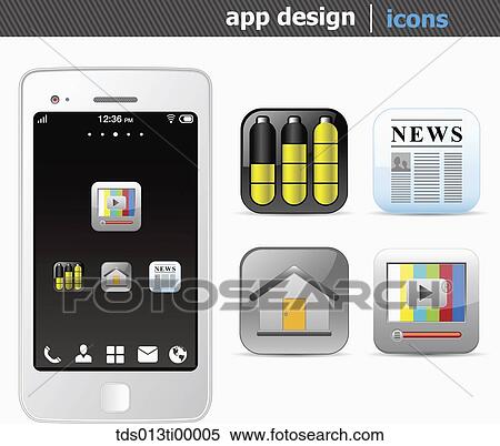 The white smart phone with the media application icons View Large Illustration Stock Illustration - The white smart phone with the media application icons . Fotosearch