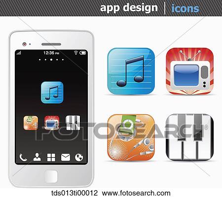 Drawing - The white smart phone with the music application icons . Fotosearch