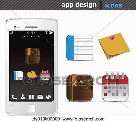Stock Illustration - The white smart phone with the note application icons . Fotosearch