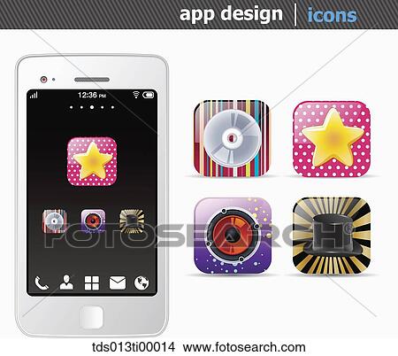 Stock Illustration - The white smart phone with the entertainment application icons . Fotosearch