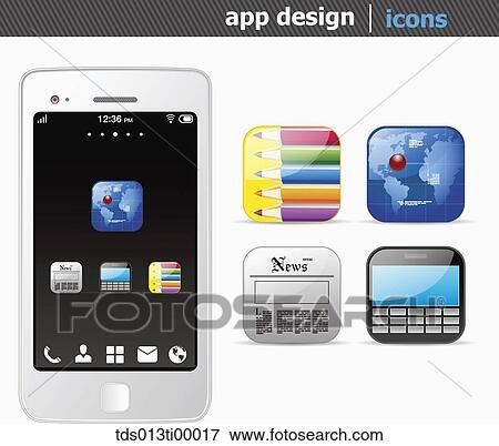 The white smart phone with the application icons View Large Illustration Stock Illustration - The white smart phone with the application icons . Fotosearch