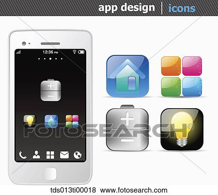 The white smart phone with the application icons View Large Illustration Stock Illustration - The white smart phone with the application icons . Fotosearch