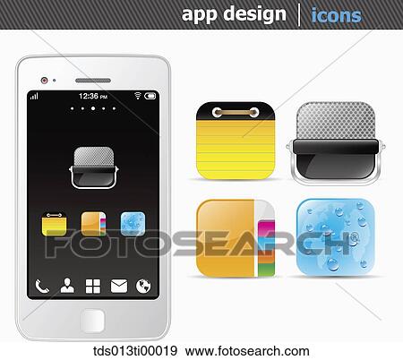 The white smart phone with the application icons View Large Illustration Stock Illustration - The white smart phone with the application icons . Fotosearch