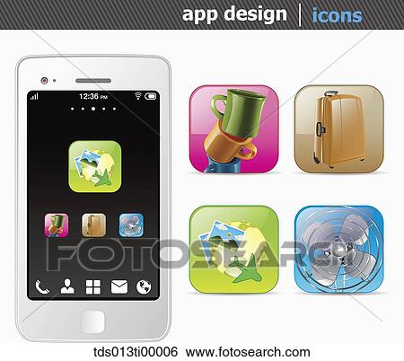 The white smart phone with the travel application icons View Large Illustration Stock Illustration - The white smart phone with the travel application icons . Fotosearch
