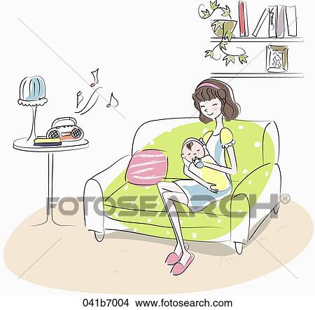 The woman feeding the baby View Large Illustration Stock Illustration - The woman feeding the baby. Fotosearch