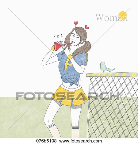 Stock Illustration - The woman playing the trumpet for cheerleading . Fotosearch