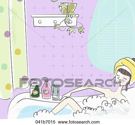 The woman taking a bath in the bathtub View Large Illustration Stock Illustration - The woman taking a bath in the bathtub. Fotosearch