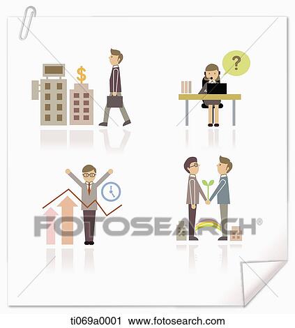 Clip Art - The working man and woman image in various kinds of business. Fotosearch