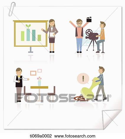 Drawing - The working man and woman image in various kinds of business. Fotosearch