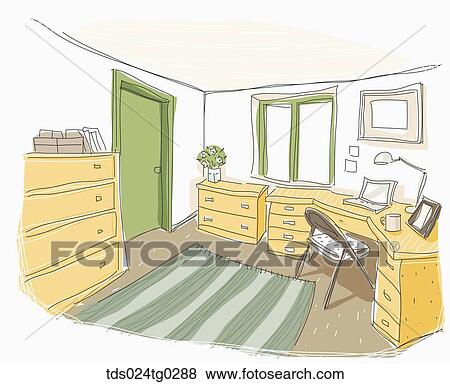 Stock Illustration - The yellow and green colored room illustration. Fotosearch