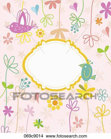 The yellow lined oval with the bird, flower, and heart around View Large Illustration Stock Illustration - The yellow lined oval with the bird, flower, and heart around. Fotosearch