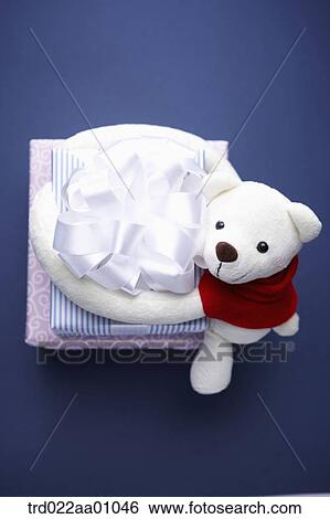 A white teddy bear putting arms around the gift boxes View Large Photo Image Stock Photograph - A white teddy bear putting arms around the gift boxes. Fotosearch