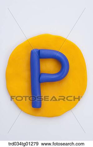 Stock Photo - The alphabet P shaped blue clay on the yellow circle clay . Fotosearch