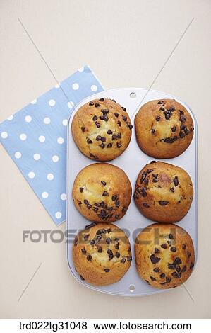 The chocolate chip muffin in the baking mold View Large Photo Image Stock Photo - The chocolate chip muffin in the baking mold . Fotosearch
