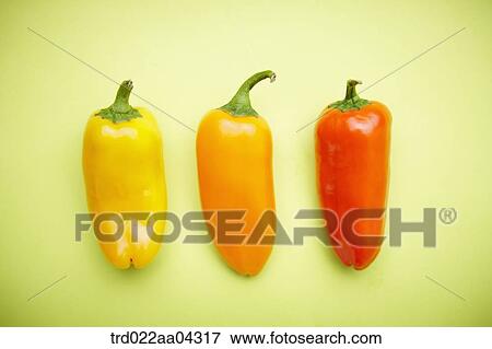 Stock Photo - The colorful peppers with the green background. Fotosearch