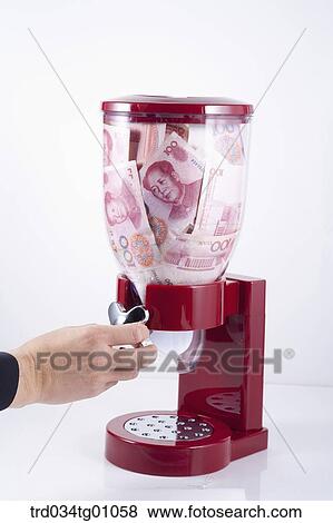 Stock Photo - The sheets of Yuan in the water supplier. Fotosearch