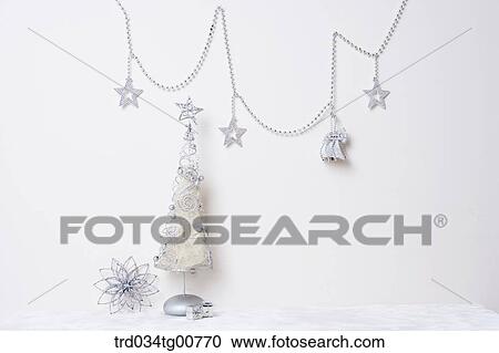 The Silver Star Decorations Silver Tree And Silver Flower Stock