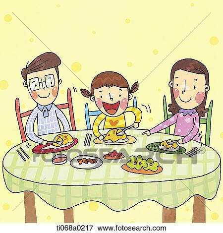 幸せな家族 持つこと A 食事 一緒に イラスト Ti068a0217 Fotosearch