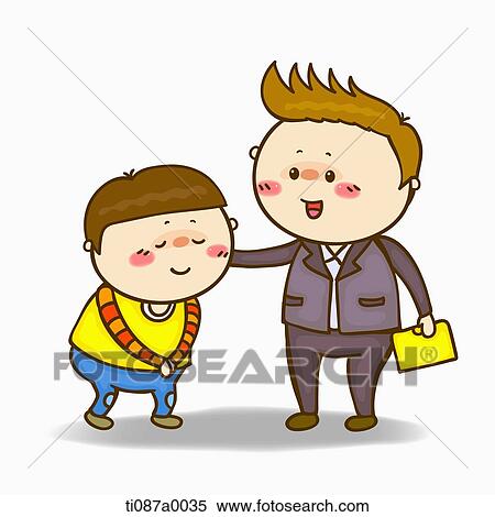 Stock Illustration - A boy greeting to the teacher. Fotosearch
