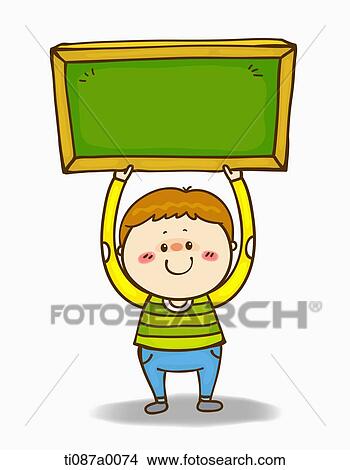 A boy holding up the blackboard View Large Illustration Stock Illustration - A boy holding up the blackboard. Fotosearch