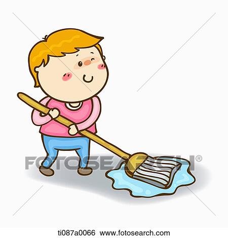 A boy mopping the floor View Large Illustration Stock Illustration - A boy mopping the floor. Fotosearch