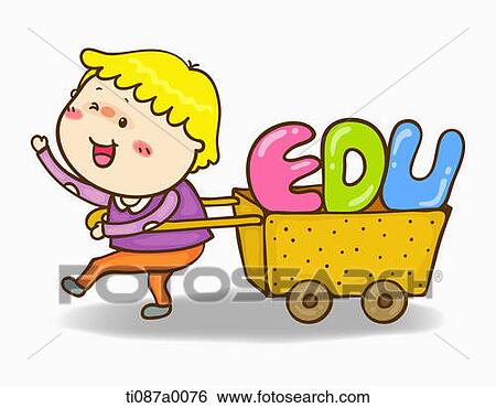 A boy pulling the alphabet cart View Large Illustration Stock Illustration - A boy pulling the alphabet cart. Fotosearch