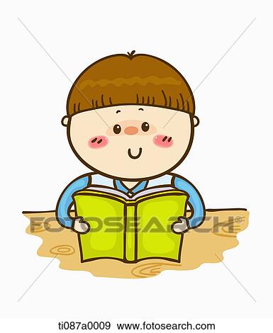 A boy reading a book View Large Illustration Stock Illustration - A boy reading a book. Fotosearch