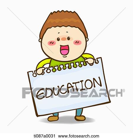A boy with a sheet of sketchbook written 'Education' View Large Illustration Clip Art - A boy with a sheet of sketchbook written 'Education'. Fotosearch