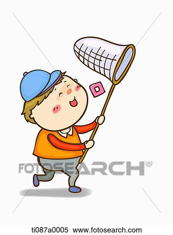 A boy with butterfly net View Large Illustration Stock Illustration - A boy with butterfly net. Fotosearch