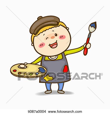 A boy with paintbrush and palette View Large Illustration Stock Illustration - A boy with paintbrush and palette. Fotosearch