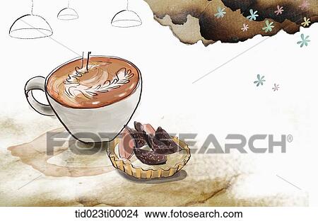 A cup of coffee and a piece of cake View Large Illustration Stock Illustration - A cup of coffee and a piece of cake. Fotosearch