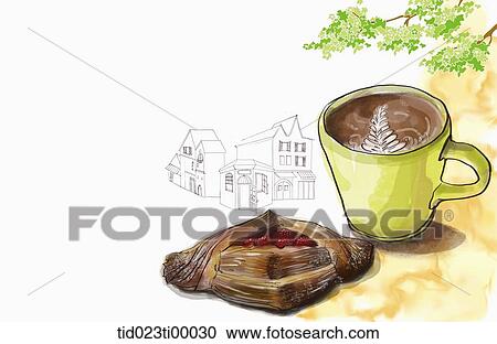 A cup of coffee and a piece of pie View Large Illustration Clipart - A cup of coffee and a piece of pie. Fotosearch