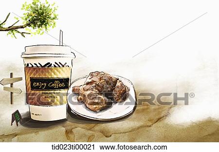 Clip Art - A cup of coffee and the bread . Fotosearch