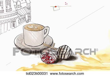 Clip Art - A cup of coffee and the candy. Fotosearch