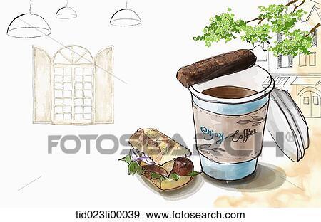 Stock Illustration - A cup of coffee and the sandwich. Fotosearch