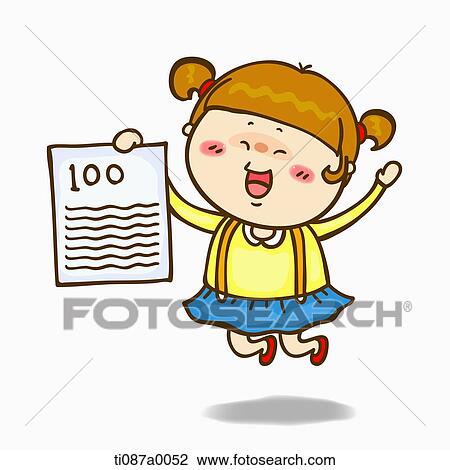 A girl excited with the full score View Large Illustration Drawing - A girl excited with the full score. Fotosearch